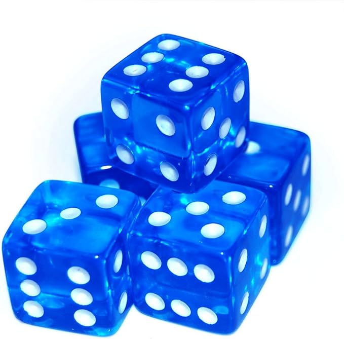 19mm Gaming Dice D6 Six-Sided Transparent Casino Dice (Blue, 10pcs)
