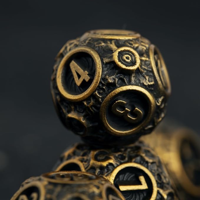 DND dice Set Metal dice Role Playing Metal Polyhedral Dice Dungeons and Dragons Dice (Brass)