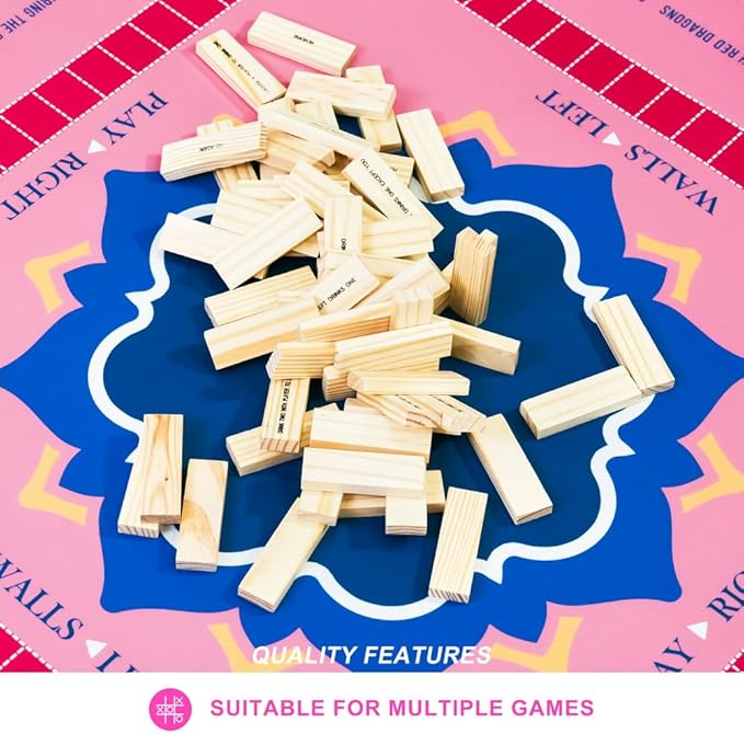 Mahjong Mat with Rules for Table,Non-Slip and Silent,Comes with 2 Dice and 1 Coral Velvet Mahjong Mat Storage Bag (Rose)