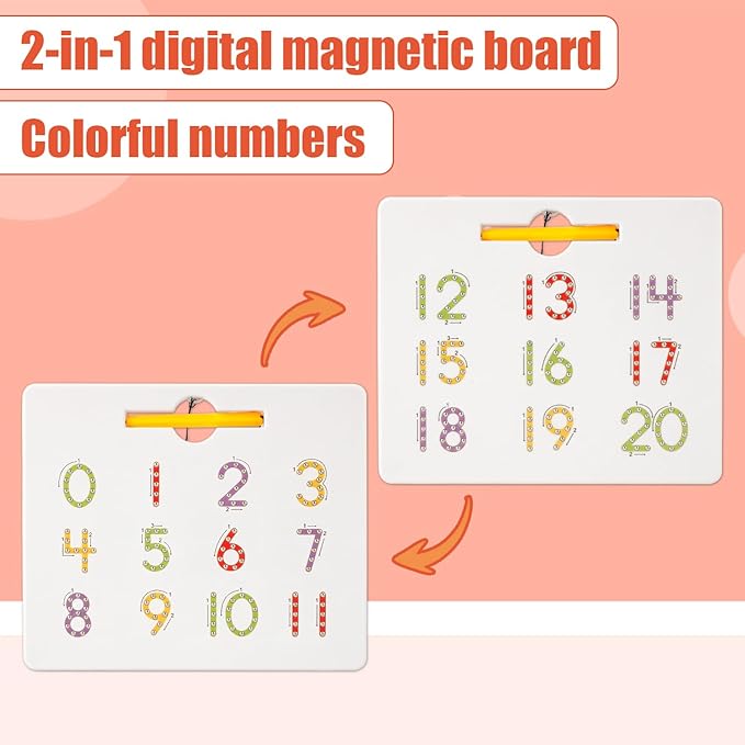 Magnetic Number Tracing Board, 9.45x7.87 Inch Number Practice Board with Pen Double Sided Learning Education Tiles Toys Math Manipulatives Montessori Tool Handwriting Games for Boy Girls Toddlers