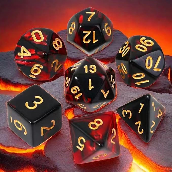 DND Polyhedral Dice Set with a Black Dice Bag for D&D RPG MTG Role Playing Table Games RPG Polyhedral Dice for Dungeon and Dragons Playing Games 7-Die Set (Red&Black Dice)