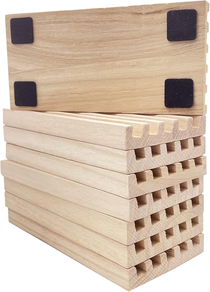 Mexican Train Domino Trays Set of 8,Natural Wood Domino Racks, Domino Tiles Holders,Double 12 Tiles Holder,Chickenfoot and Other Dominoes Games,Dominoes NOT Included