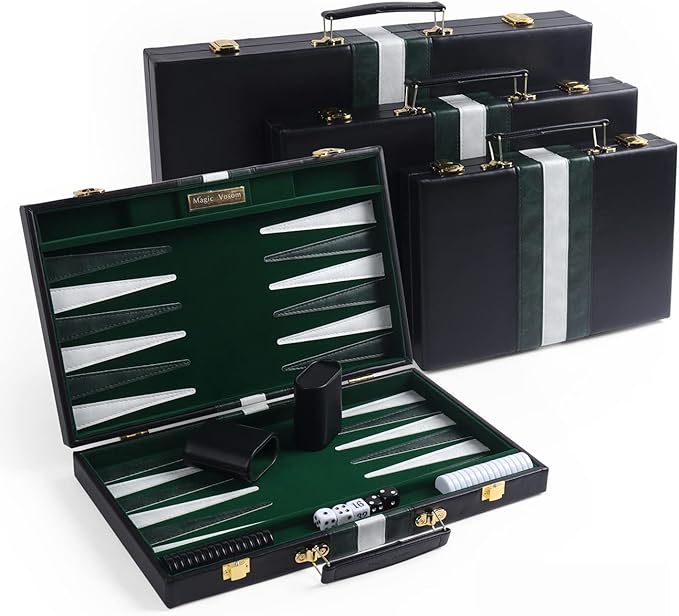 Travel Medium 15 Inch Backgammon Black Sets Classic Board Game with Premium Leather Case, Portable Travels Strategy Backgammon Game Set for Adults, Kids (Black, Medium)