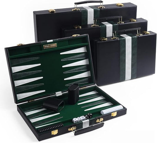 Travel Medium 15 Inch Backgammon Black Sets Classic Board Game with Premium Leather Case, Portable Travels Strategy Backgammon Game Set for Adults, Kids (Black, Medium)