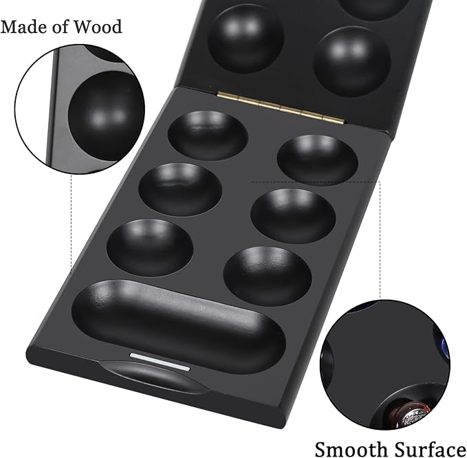 Wooden Mancala Board Game Set with 48 + 24 Bouns Multicolor Glass Stones Portable Folding Board for 2 Players Classic Travel Games for Adults and Kids