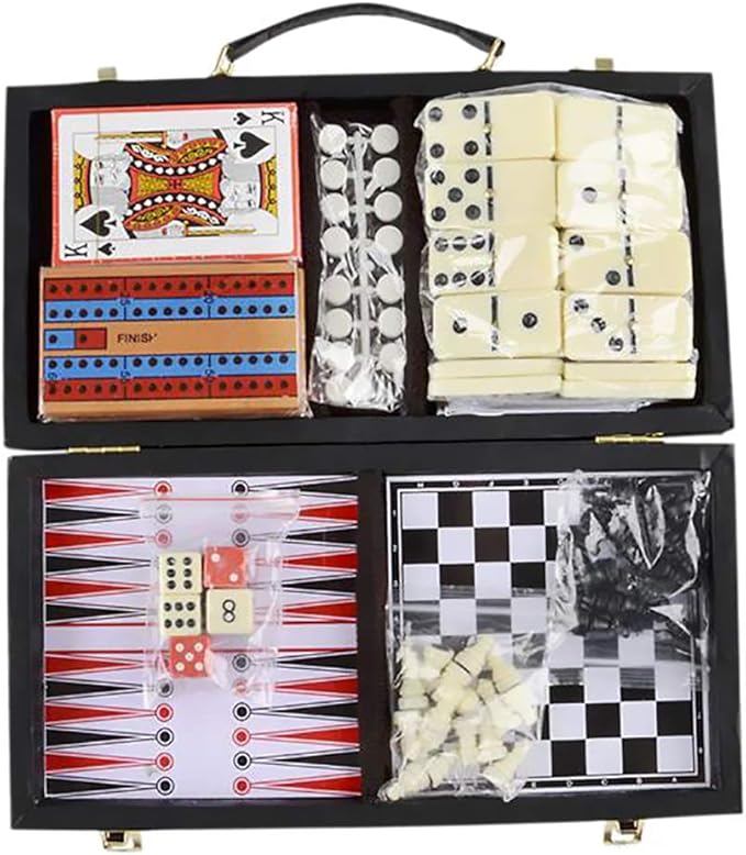 The Dreidel Company Board Games, Chess, Backgammon, Cards, Checkers, Dominoes, Cribbage, 6-in-1 Travel Case, 11" Inch