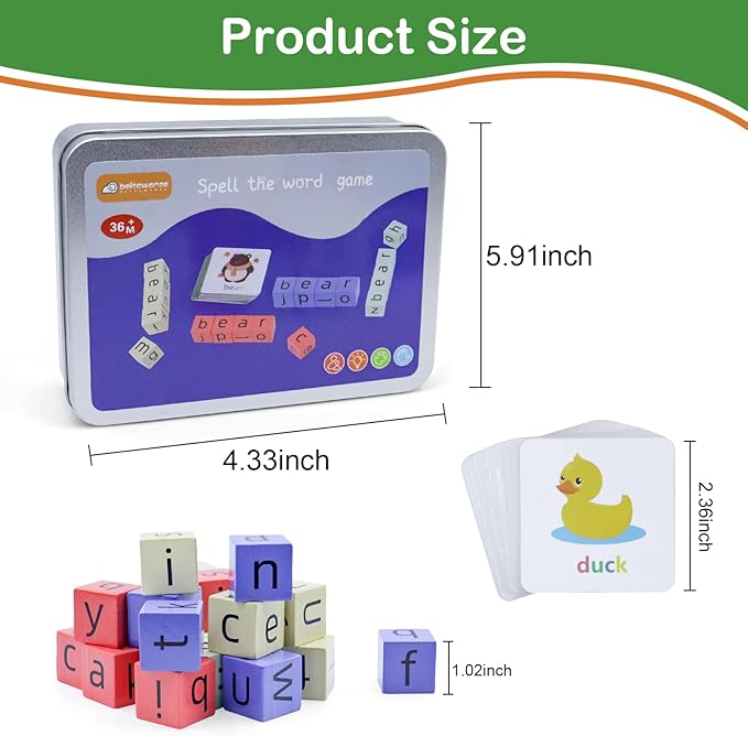 Word Spelling Game, Matching Letter Game for Kids, Fast-paced Word Race Game, 54pcs Flash Cards Alphabet Blocks, Preschool Learning Toys Gift for Kids Ages 3-8