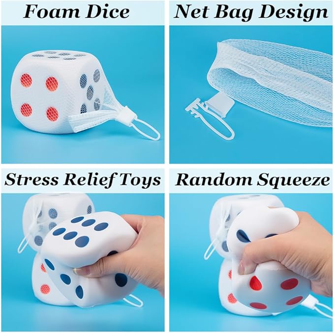 Large Dice Stress Ball 6-Sided with Dots 3.14 Inches Foam Dice Squishies Toys for Kids Blank Board Game,to Get Your Lucky Numbers!