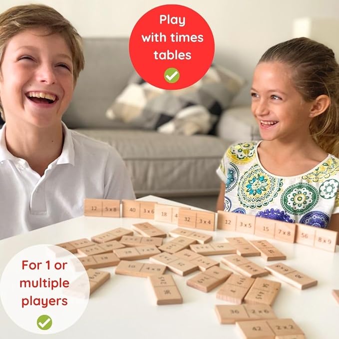 Multiplication Domino Math Game | Wooden Educational Algebra Toy | Learning Times Tables Dominoes for Classroom, Homeschooling 3rd 4th Grade MATHOMINO