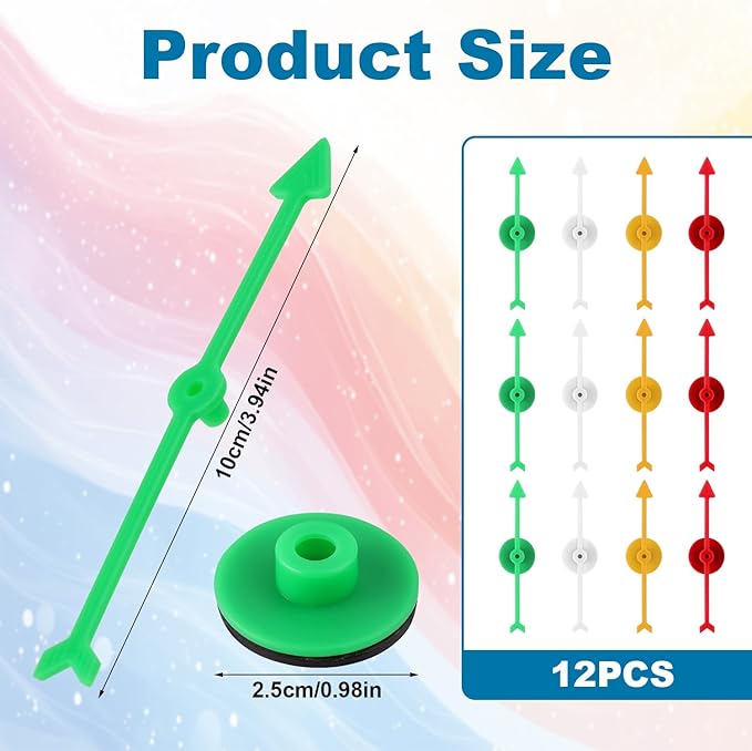 12pcs Arrow Game Spinners, 4 Colors Plastic Spinner Game Pointer Accessories Magnetic Spinners for Classroom Board Game Spinners for Activities DIY Projects (Green, Yellow, Red, White)