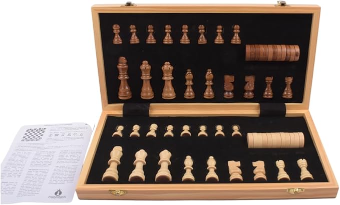 15" Folding Magnetic Wooden Chess Set – Travel-Friendly Portable Board Game with Staunton Pieces and Secure Storage Handcrafted Design for Home & Outdoor