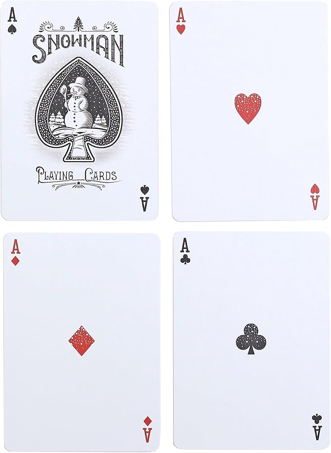 Holiday-Themed Snowman Bicycle Playing Cards Set of Decks - Winter Carnival Red & Green for Christmas Card Games & Festive Poker Nights
