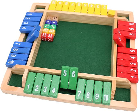Shut The Box Dice Game-12 in Colorful Design 1-4 Players-10 Dice-Gift Package, Wooden Board Table Math Games for Adults Kids, Classics Tabletop Version and Pub Board Game