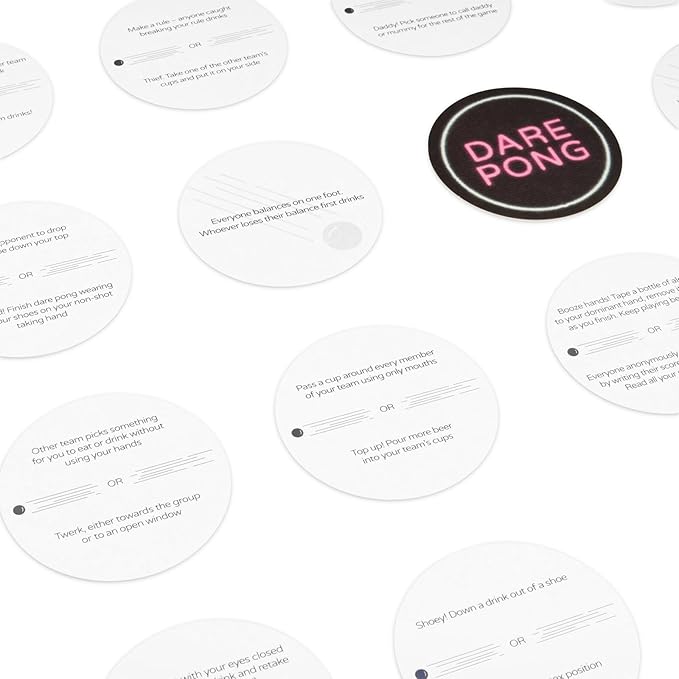 Dare Pong - Drinking Game for Adults, Bachelorette Party Games, Adult Party Games - Full Beer Pong Set and 50 Coasters with Dares - Perfect for White Elephant Gifts for Adults, Couples Games