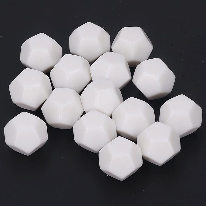 12 Sided Blank Dice, Plastic Write On Cubes Teaching Gaming 30PCS Polyhedral for Education, D12 22mm Blank White Color Dice 12 Sided Can Be Written by Marker Pen for Board Games Accessories