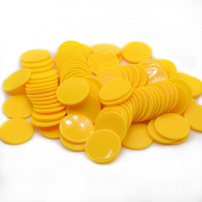 Set of 100 Opaque Plastic Learning Counters Mini Poker Chips Game Tokens with Storage Box (Yellow, 1.26 Inch)