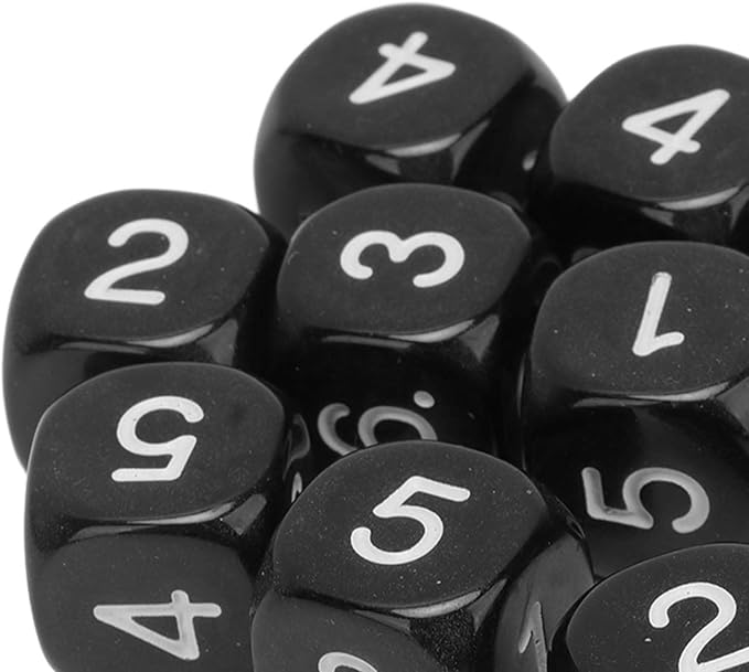Number Dice, 20PCS Plastic 6 Sided Game Dice 16mm Round Corner Polyhedral Dice Set for Numeral Teaching Board Games (Black)