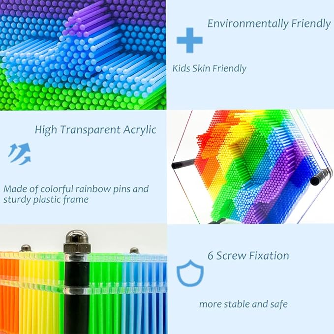3D Pin Art Intellectual Fun Toy Rainbow Pin Art Palm Board Extra Large(7.5 x8 Inches) Arouse Sense of Imagination Innovative Boundless Creativity (Hexagon - 7.5 x 8 Inches)
