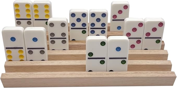 Mexican Train Domino Trays Set of 8,Natural Wood Domino Racks, Domino Tiles Holders,Double 12 Tiles Holder,Chickenfoot and Other Dominoes Games,Dominoes NOT Included