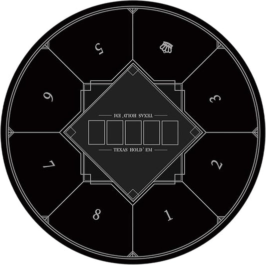 nuveti 24/31/47/55/63inch Round Poker Mat for Texas Holdem | Portable Poker Table Top with Art Deco Layout Print 6-8 Player Game Layout Mat to Play Cards, Poker Games, Blackjack, Casino