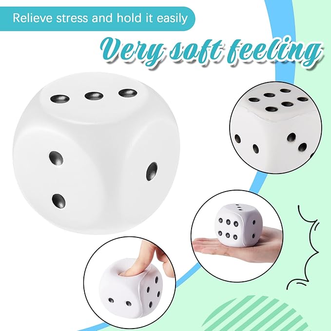 Zomiboo 2 Pcs Large Foam Dice Stress Balls Soft Jumbo 6 Sided Giant Dice Educational Learning Squeeze Anxiety Relieve Toy Gifts for Adults Kids Board Game Classroom(White, Blue,2.3 Inch)