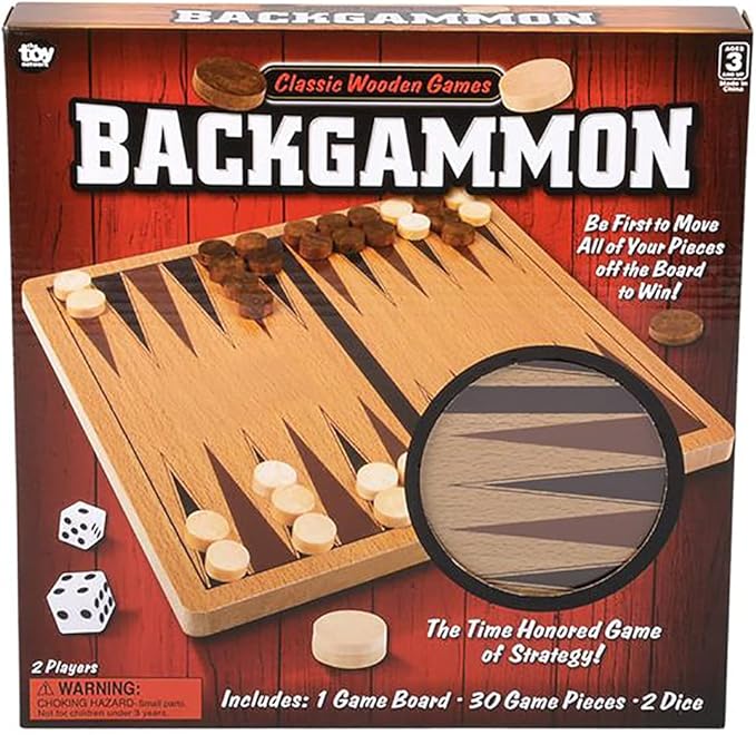 The Dreidel Company Classic Wooden Board Games, Great for Prizes, 10" (10" Wooden Backgammon)