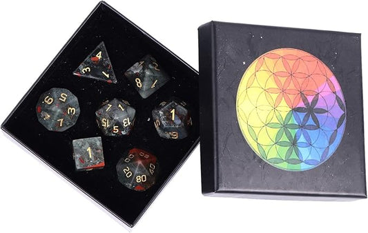 Nupuyai Healing Africa Bloodstone D&D Polyhedral Dice Set with Box for Dungeons and Dragons, Set of 7 Table Top Game Dice for RPG MTG Roleplaying Collection