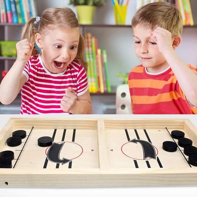 Fast Sling Puck Game - Fast Action Foosball Table Super Winner Wooden Air Hockey Board Game - Desktop Battle Slingshot Game - Fun for Family Game or Party with Friends