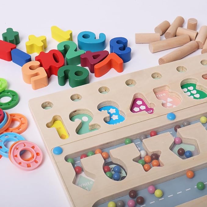 3 in 1 Magnetic Color and Number Maz3-in-1 Montessori Magnetic Maze Toy Wooden Number, Color & Shape Sorting Puzzle Preschool Math Learning & Counting Toy for Toddlers