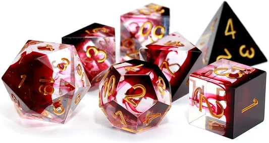 Haxtec Sharp Edge DND Dice Set Red Blood Swirls Resin Dice D&D Dice for RPG Role Playing Games Dungeons and Dragons Gift