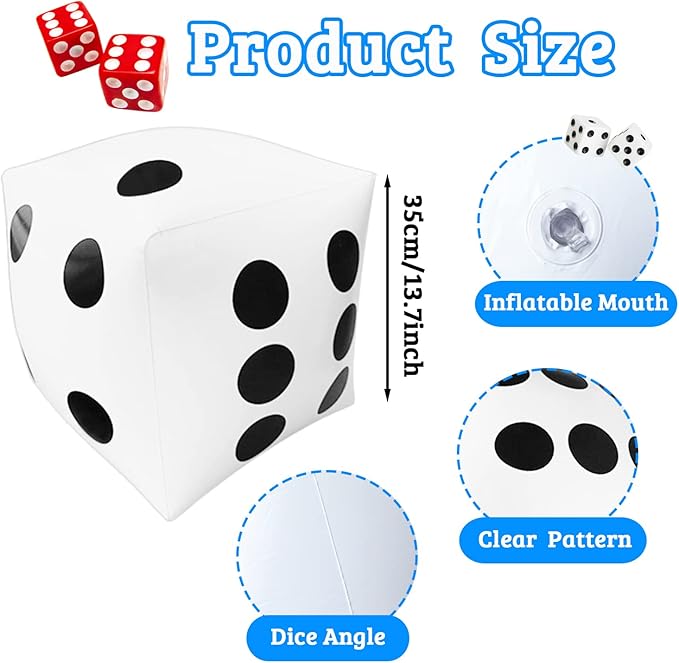 3 Pack 13 Inch Jumbo Inflatable Dice,Fun Giant Large Inflatable Dice for Indoor Outdoor Board Game,Pool Party,Lawn Floor Games