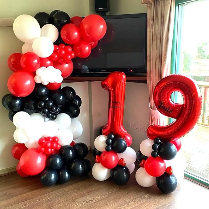 Red and Black Latex Balloons, 50Pcs 12inch Black Red White Party Balloons for Birthday,Wedding,Baby Shower,Casino Party, Race Car Party,Valentine's Day
