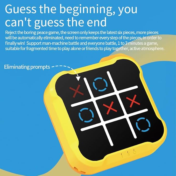 Tic Tac Toe Game, 4 in 1 Handheld Educational Game Machine, Electronic Tic Tac Toe Game for Education and Memory Growth, Home, Toy Board Game for Kids and Adults (Yellow)