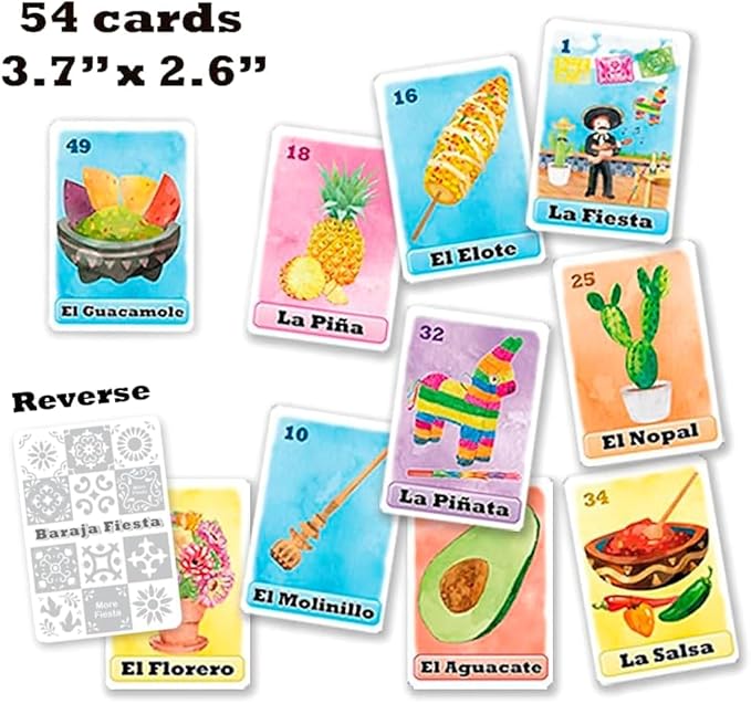 Loteria Fiesta Mexican Bingo Game Set in Spanish for 20 Players - 20 Playing Boards and Full Deck of Calling Cards
