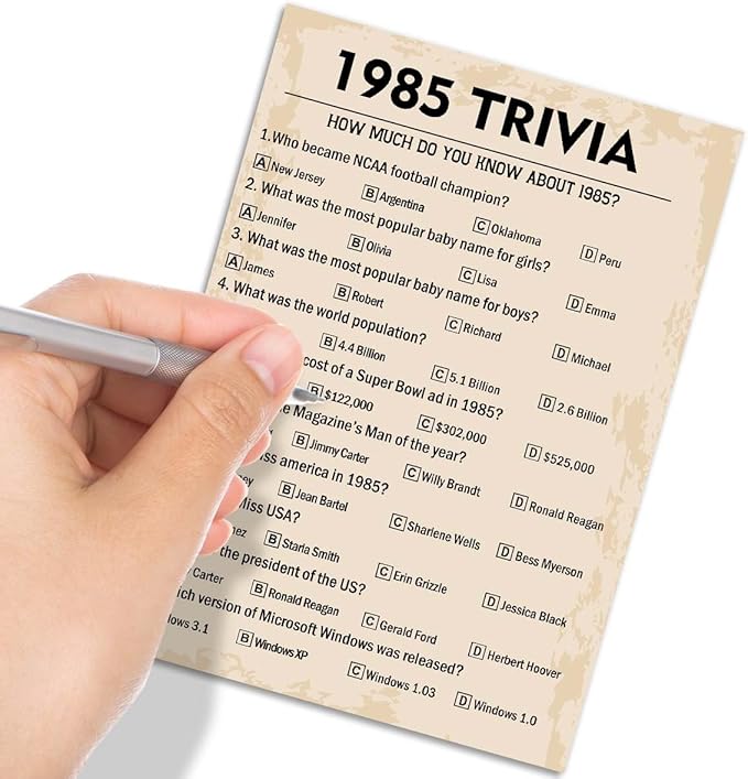 40th Birthday Party Games, 1985 Trivia Games, Birthday Party Supplies for Adults, Fun 1985s Party Game，Pack of 30 Cards
