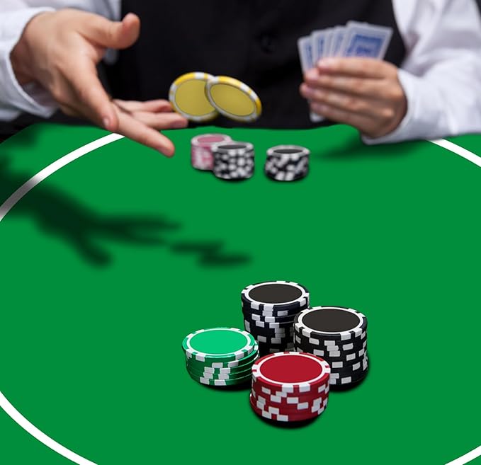 nuveti 24/31/47/55/63inch Round Poker Mat for Texas Holdem | Portable Poker Table Top with Art Deco Layout Print 6-8 Player Game Layout Mat to Play Cards, Poker Games, Blackjack, Casino