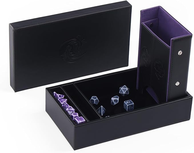 DND Dice Tower and Tray Set with Non-Scratch Felt Lined Rolling and Velvet Surface - Folding Auto Dice Roller Dice Rolling Tower for RPG Board and Table Games