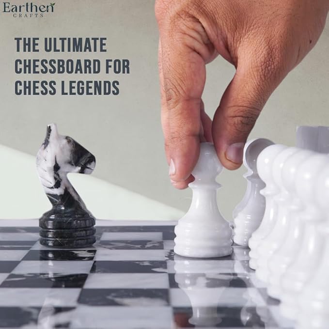 Marble Chess Set 15" Black Zebra & White with Storage Box Chess Board Games - 2 Player Classic Chess Sets - 1 Chess Board & 32 Chess Pieces - Ideal for Beginners & Professional Players