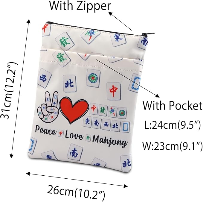 MNIGIU Funny Mahjong Gift Mahjong Lover Gift Peace Love Mahjong Book Sleeve Board Game Lover Gift Lucky Mahjong Book Protector Cover (Peace Love Mahjong)