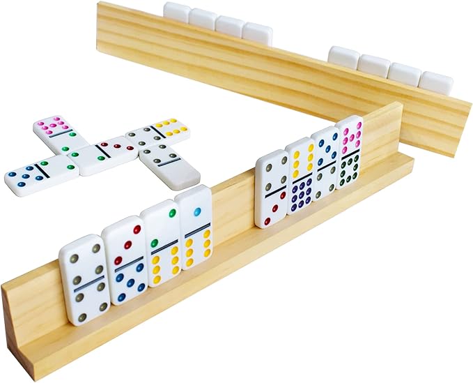 Yuanhe Wooden Domino Holder Racks - Dominoes Tile Tray Organizer Stands, Set of 8