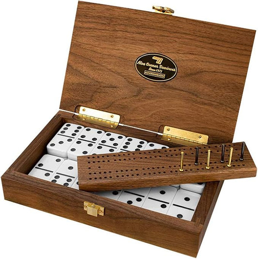 Alex Cramer 'Cabin Club' Classic Domino Set with Black Walnut Case - Premium Quality 28 Indestructible Double Six Dominoes (Double 6 Dominos Set)