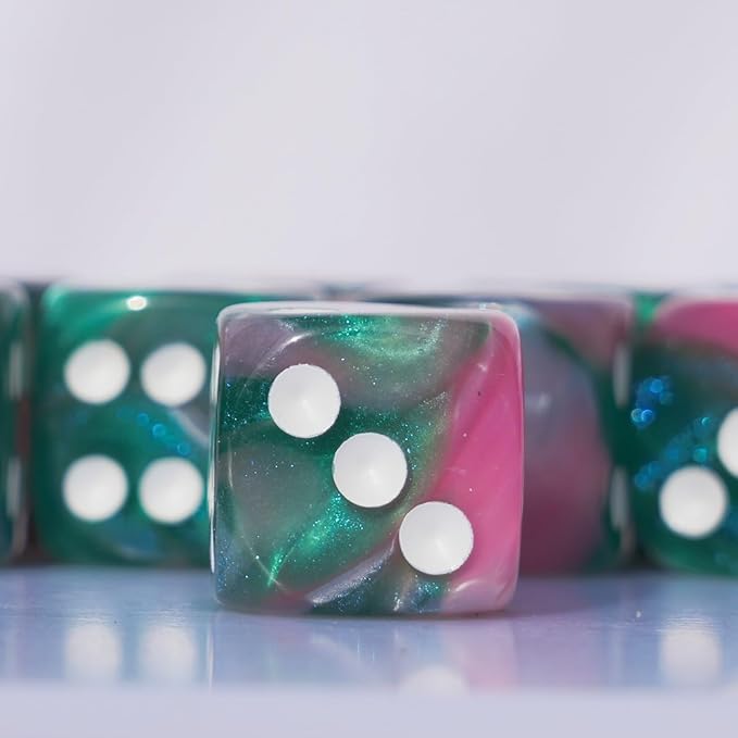 10 PC 16mm Acrylic Dice Set for RPG MTG DND Dice Table Games and Board Games (Pink + Green)