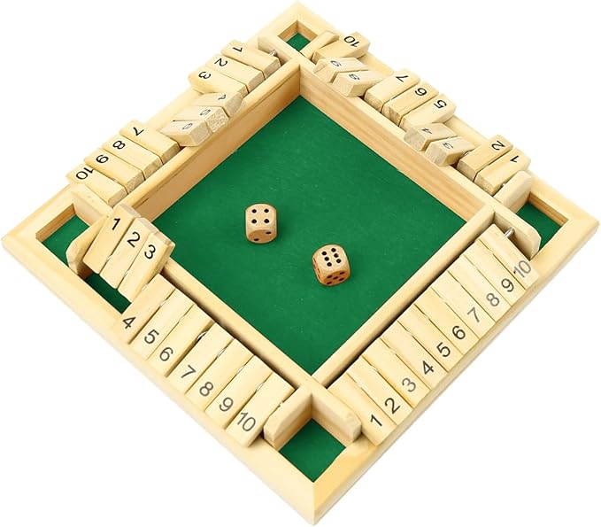 Wooden Shut The Box Game, 10-Number Dice Game for 2-4 Players, for Parties and Friends Gatherings, Classic Tabletop Board Game