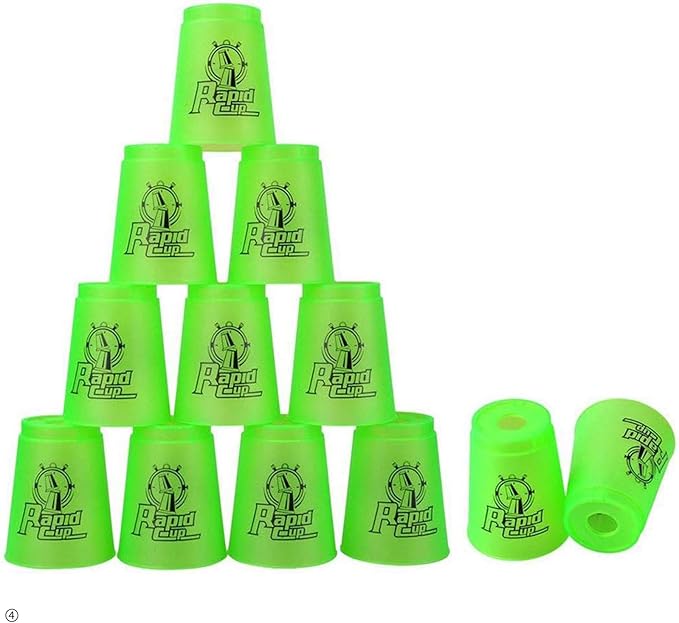 DEWEL Stack Game with 15 Stack Ways, 12pc Cup Set, Sport Stacking Cups BPA-Free, Classic Family Game, Great Gift for Stack Games Lover. (Green)