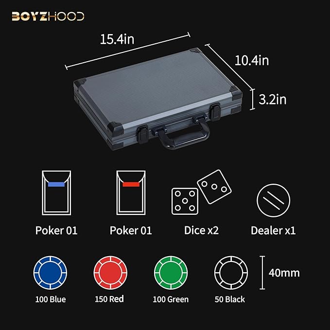 Boyzhood Poker Chips,400PCS 14 Gram Clay Poker Chip Set with Deluxe Travel Case, Numbered Chips,Poker Set for Texas Holdem Blackjack Gambling.