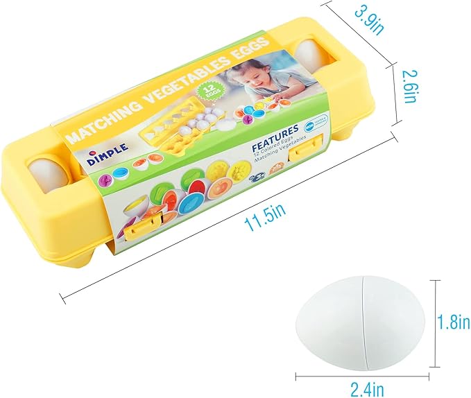 Dimple 12 PCS Vegetable Egg Matching Toy with Holder – STEM Easter Eggs, Educational Shape & Color Sorting Puzzle, Plastic Easter Eggs, Baby Easter Basket Stuffers, Easter Gifts for Kids