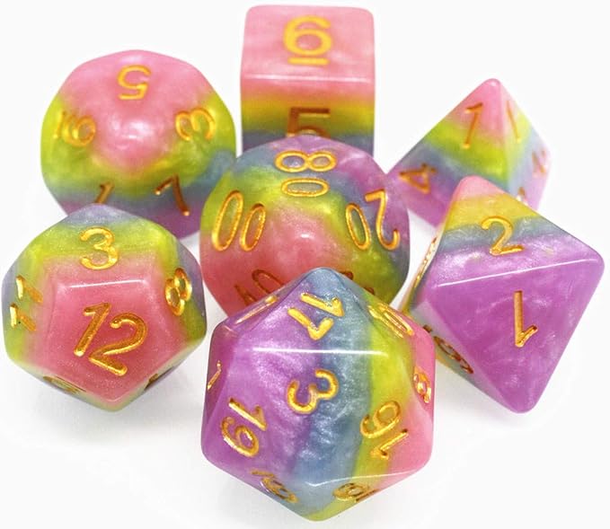 Polyhedral DND Dice Set RPG Rainbow Candy Dice for Dungeons and Dragons(D&D) Role Playing Game,MTG,Pathfinder,Table Game 7-Die Dice Set