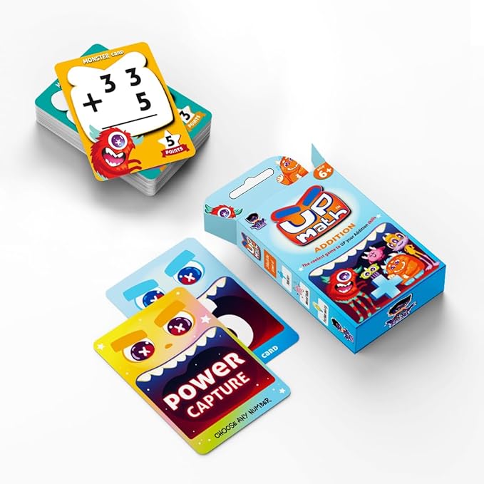 YUKA Champs UPMATH Addition Monster Theme 3 Levels Easy Medium and Hard Maths Flash Card Educational Brain Game Pre-School Children 6+ Years (Addition Card)