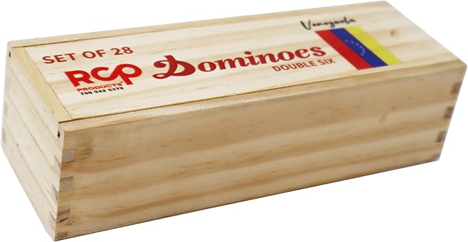 Dominos Set for Adults – Professional Double 6 Domino Cubano Set of 28 Tiles and Adults - Classic and Travel Board Game with Wood Case Juegos de Mesa Venezuela Country Flag Engraved Dominoes