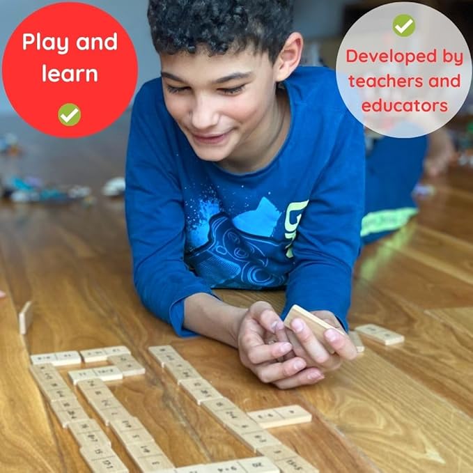 Multiplication Domino Math Game | Wooden Educational Algebra Toy | Learning Times Tables Dominoes for Classroom, Homeschooling 3rd 4th Grade MATHOMINO
